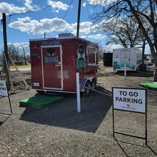 Great coffee drinks at Rollin' Beans red trailer, you see Smoak Town in background