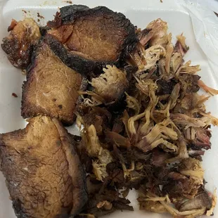 Two Meats and Two Sides (brisket and pulled pork)