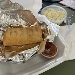 Brisket burrito and potato salad