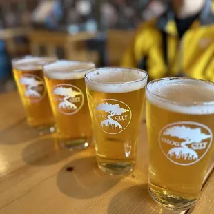 a row of beer glasses