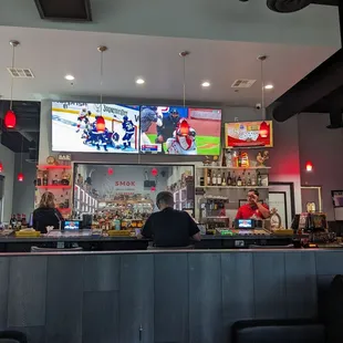 Bar and humidor behind it.