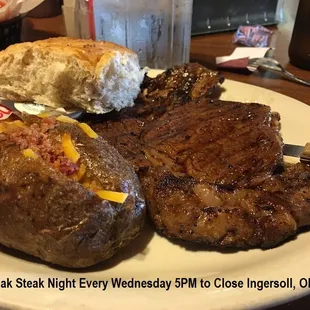 Wednesday is #SteakNight at #SmokShak 5 pm to close. Delicious #charbroiled #Ribeye and #KCStrip served with salad and choice of potato.