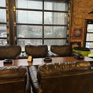 leather couches and coffee table
