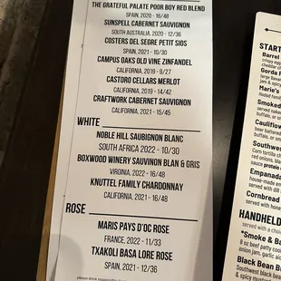 Wine list