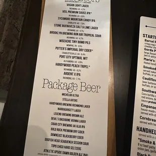 Beer menu