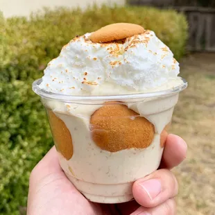 a hand holding a dessert