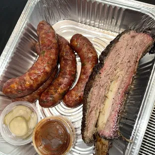 Jalapeño Cheddar Sausages and Beef Dino Rib