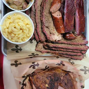 The four meat combo with 2 sides and a 1/2 of brisket added. (The sausage was supposed to be substituted for the extra brisket)