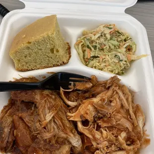 Smoked Pork/Chicken w/cornbread &amp; coleslaw.