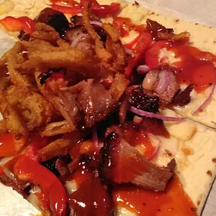 BBQ brisket flatbread.