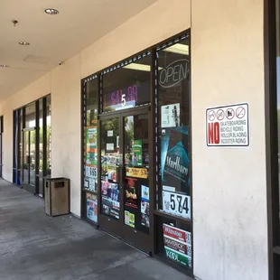View of storefront from front sidewalk on Memorial Day, 2016.