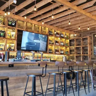 a bar with a large screen