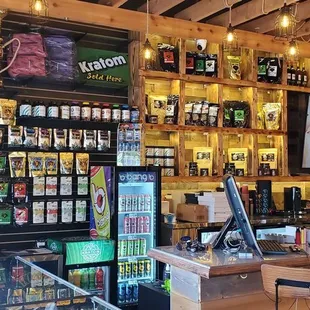 the inside of a liquor shop