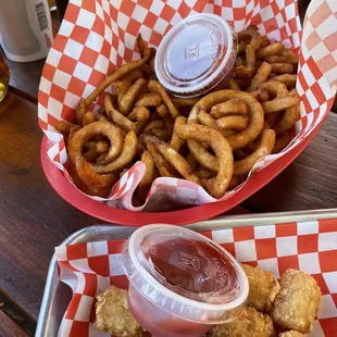 Curly fries and tater tots