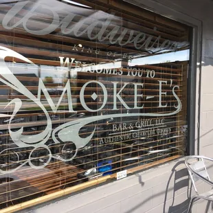 a sign in the window
