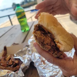 Pulled pork barbecue with fries