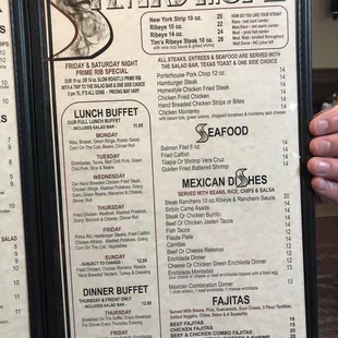 the menu and prices