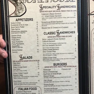the menu for the smokehouse
