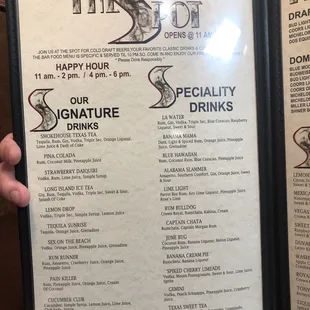the menu for the restaurant