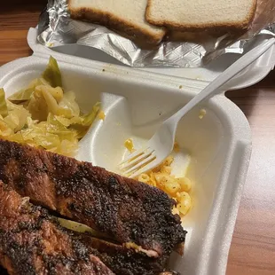 5 bone ribs. Cabbage and Mac n cheese (what's left of it )