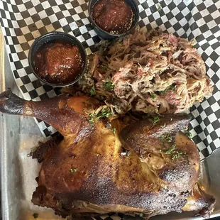 Chicken and pulled pork. Pulled pork was great! Chicken was decent.
