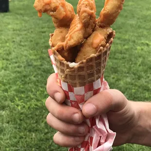 Chicken and Waffles with honey sirracha sauce
