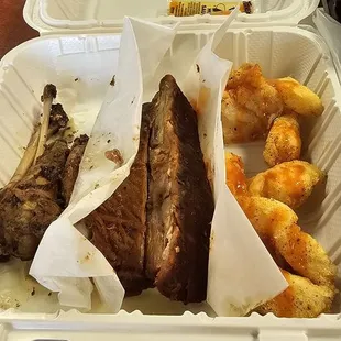 Sampler #1 3 jerk wingettes, 2 rib bones, and catfish nugs