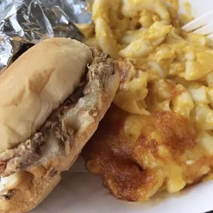 smoked chopped pork and mac n cheese