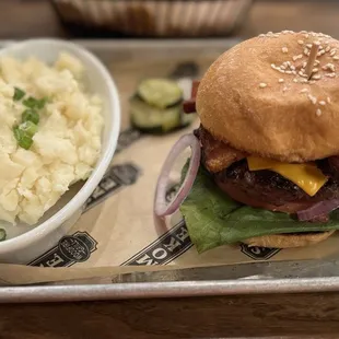 Burger and substituted mashed potatoes for the fries