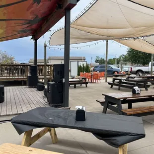 Setting up for the band that would play later in the evening.