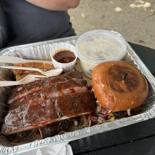 Sister got ribs, siu yuk and brisket with rice