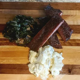 Ribs with potato salad and baked beans