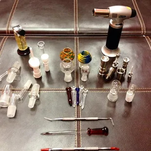 We carry accessories for oil rigs! (globes, glass nails, titanium, domeless, quartz, ceramic, adapters, torches, dabbers, etc.