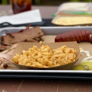 Brisket, Turkey, Mac &amp; Cheese, Sausage Link, and Cream Corn with a Sweet Tea