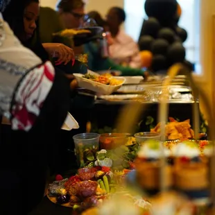 a buffet of food being served