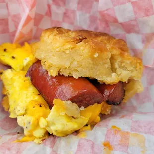 Hot Link Breakfast Biscuit Sandwich
