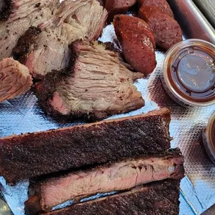 Brisket, jalapeño sausage and ribs