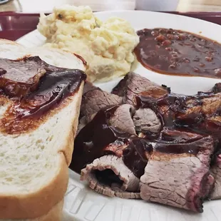 Lunch combo with beef brisket.