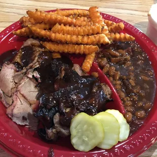 Burnt ends - great!  Beans - amazing! Sweet potato fries - delicious! Brisket - nothing special.