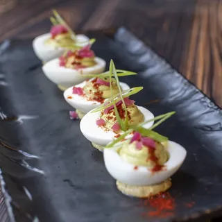 Smoked Avocado Deviled Eggs