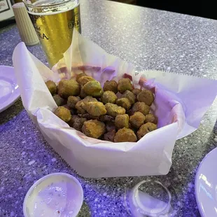 Fried Okra, done just right and not one burned or under cooked.
