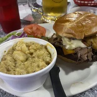 Baked potato salad and sandwich was the special for the day. Burger with brisket.