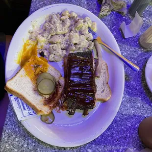 The ribs and warm potato salad