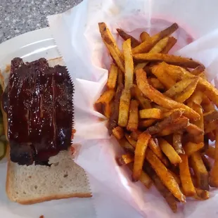Rib plate and Cajun fries