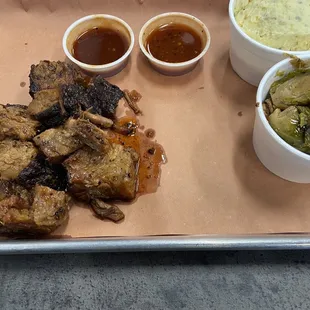 Brisket Burnt Ends, Potato Salad &amp; Brussel Sprouts