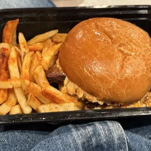 Brisket sandwich with fries