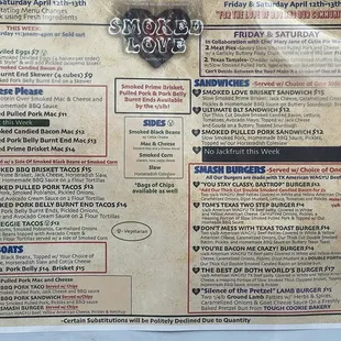 A recent menu (but it changes regularly)