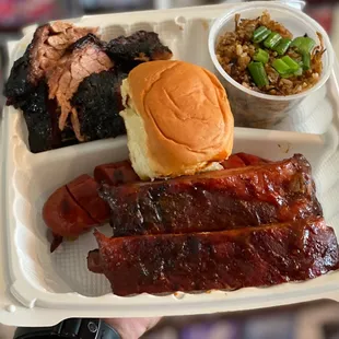 Smoked Pork Ribs &amp; Smoked Brisket w/ Dirty Rice
