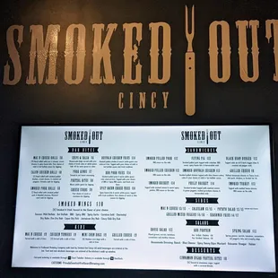 a menu on a wall