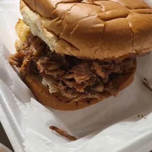 Bbq pork sandwich. Meat was a bit tough, the side sauce was decent. Not sure if I would eat this again though.